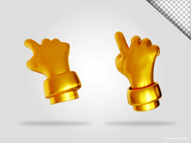 Goldene handgeste 3d-render-illustration isoliert