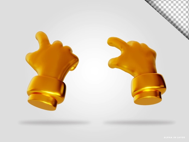 Goldene Handgeste 3D-Render-Illustration isoliert