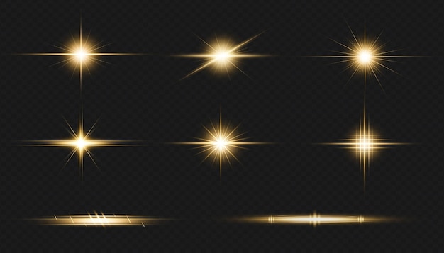 Goldene linsenfackel realistische lichtblitzsammlung