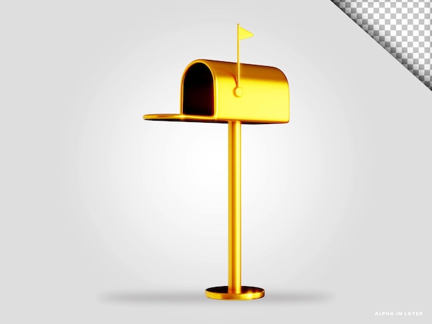 Goldene Mailbox 3D-Render-Illustration isoliert