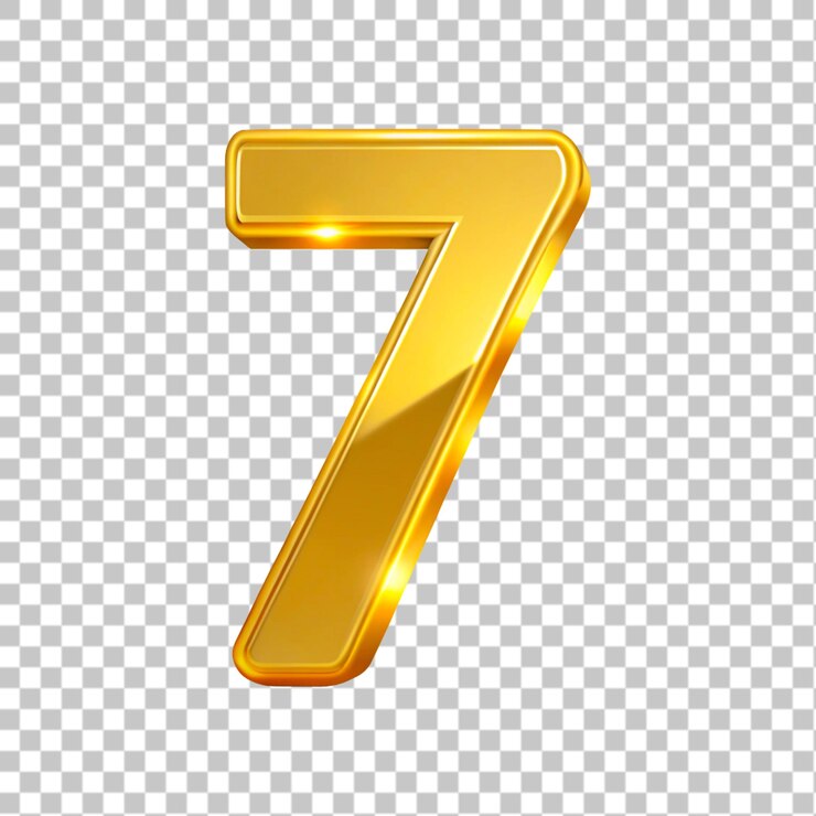 PSD goldene nummer 7 auf durchsichtigem hintergrund 3d-rendering-illustration