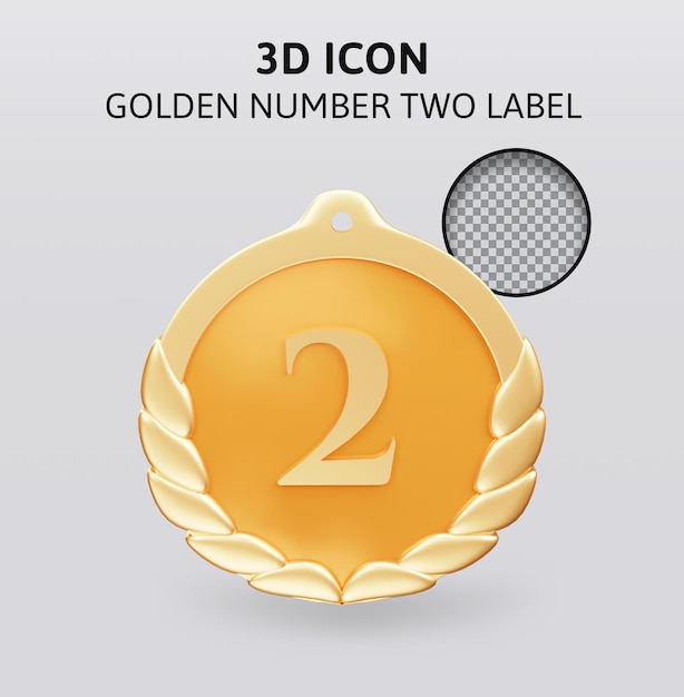 goldene nummer zwei label 3d-rendering-illustration