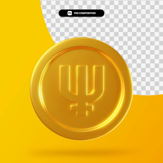 Goldene Primecoin-Münze 3D-Rendering isoliert