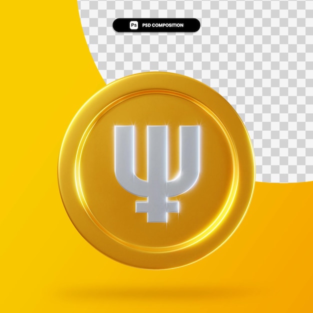 Goldene Primecoin-Münze 3D-Rendering isoliert