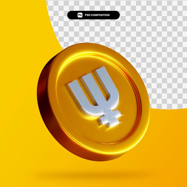 Goldene Primecoin-Münze 3D-Rendering isoliert