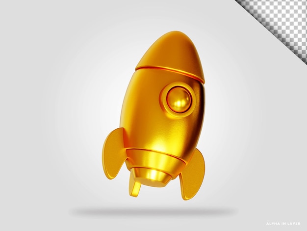 Goldene Rakete 3D-Render-Illustration isoliert