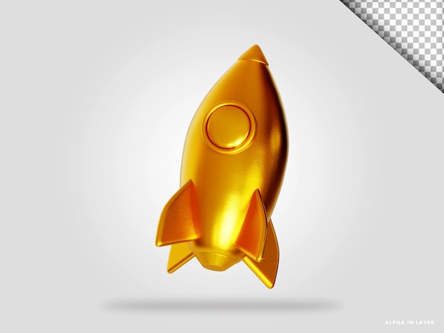 Goldene rakete 3d-render-illustration isoliert