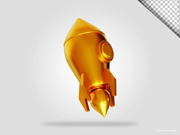 PSD goldene rakete 3d-render-illustration isoliert
