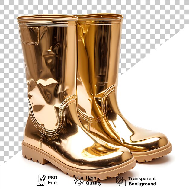 PSD goldene regenstiefel, die auf durchsichtigem hintergrund isoliert sind, enthalten eine png-datei