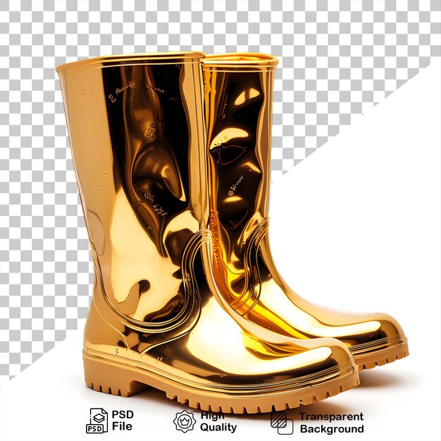 Goldene regenstiefel, die auf durchsichtigem hintergrund isoliert sind, enthalten eine png-datei