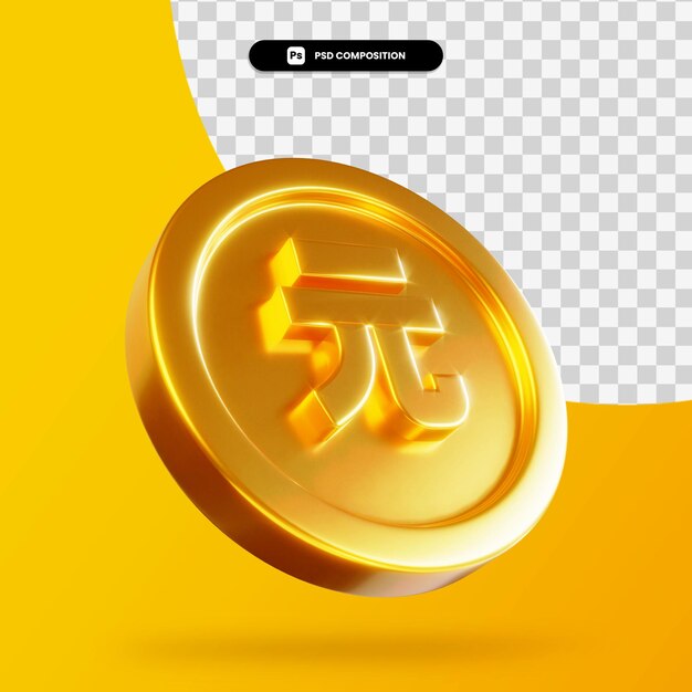 Goldene renminbi-yuan-münze 3d-rendering isoliert