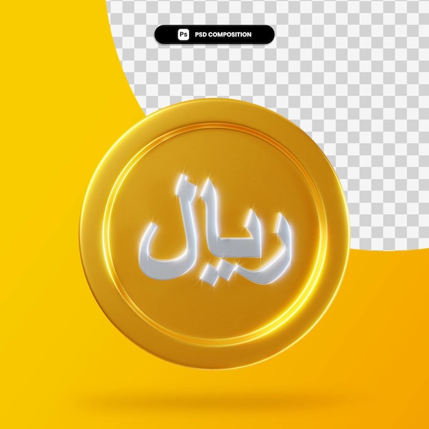 Goldene Riyalmünze 3D-Rendering isoliert