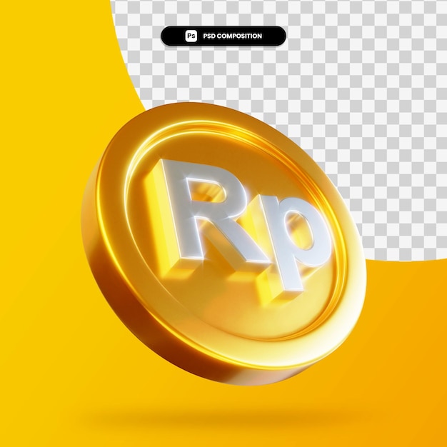 Goldene rupiah-münze 3d-rendering isoliert