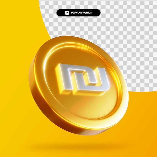 Goldene Schekelmünze 3D-Rendering isoliert