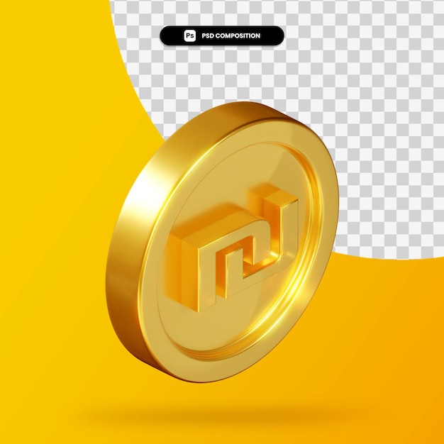 Goldene Schekelmünze 3D-Rendering isoliert