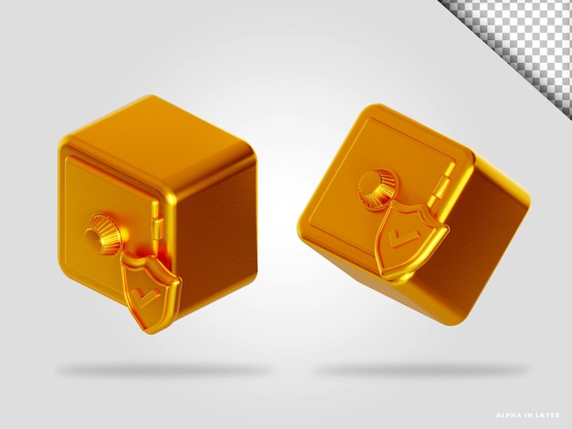 PSD goldene sichere box 3d-render-illustration isoliert