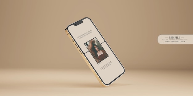 Goldene Smartphone-Ansicht in halber Umdrehung Layout minimalistischer Lichtstil