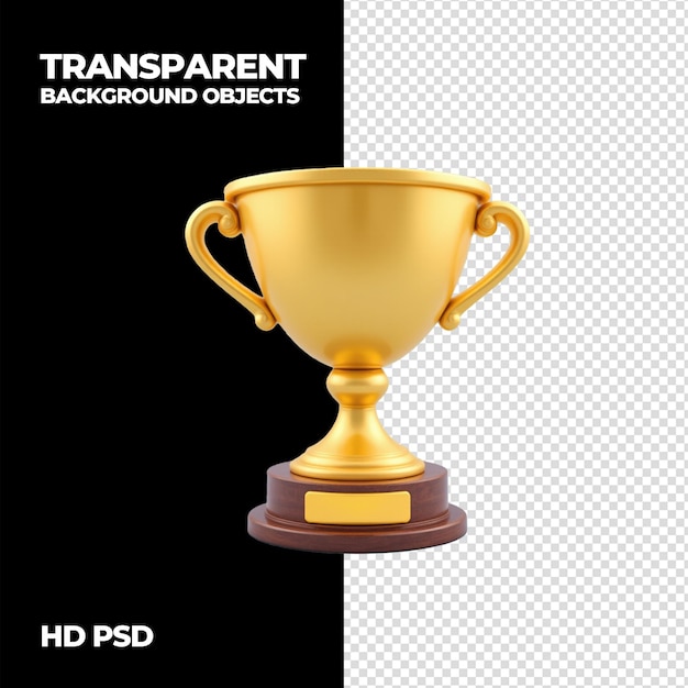 Goldene Trophäe mit hölzerner Basis auf durchsichtigem Hintergrund