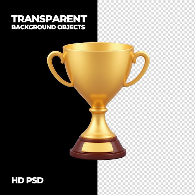 Goldene Trophäenbecher-Illustration mit isolierten Griffen und hölzerner Basis