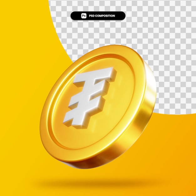 Goldene Tughrik-Münze 3D-Rendering isoliert