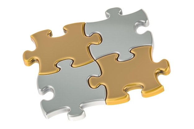 Goldene und silberne Rätsel 3D-Rendering isoliert auf transparentem Hintergrund