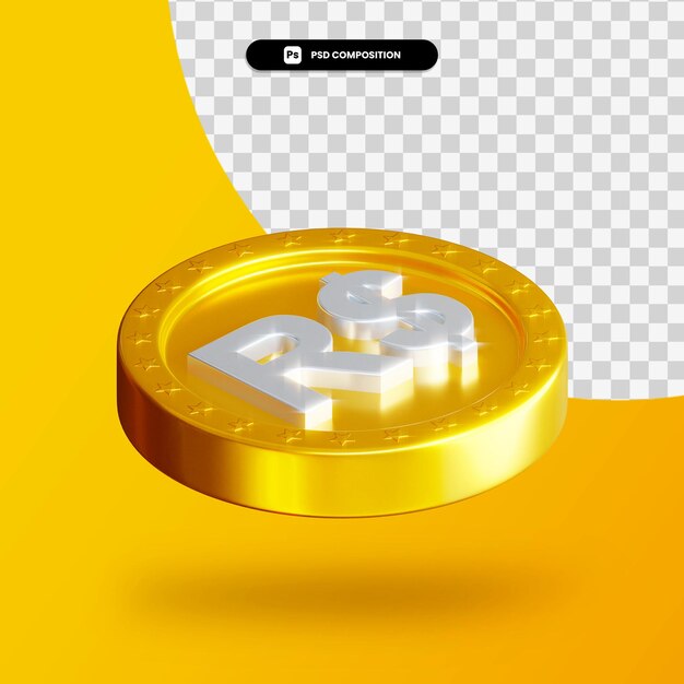 Goldene Wechselmünze 3D-Rendering isoliert