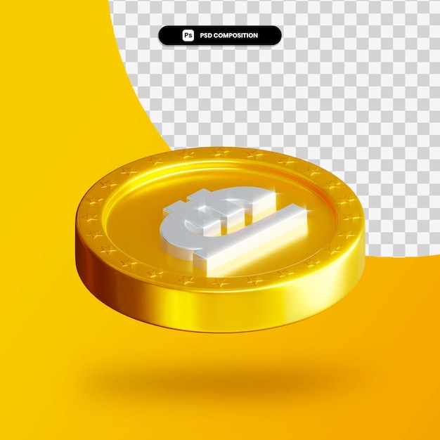 Goldene Wechselmünze 3D-Rendering isoliert