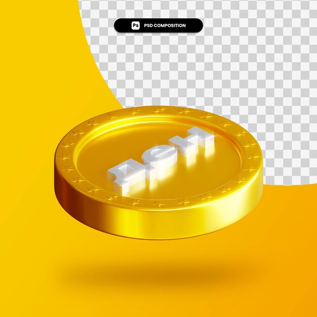 Goldene Wechselmünze 3D-Rendering isoliert