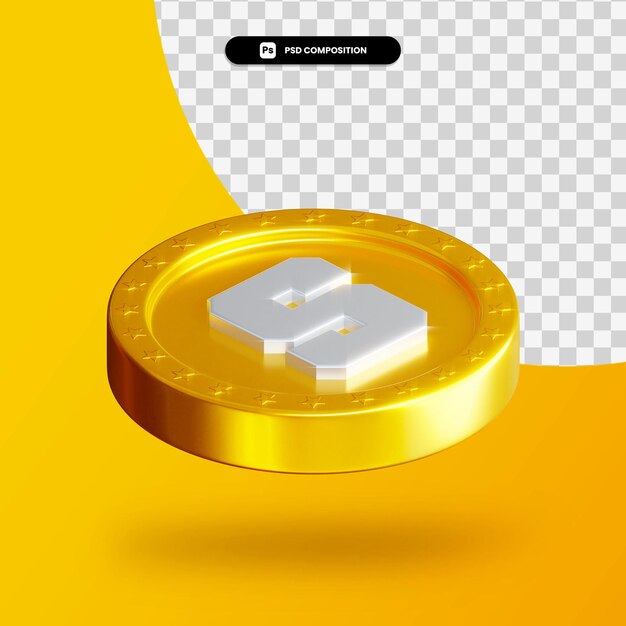 Goldene Wechselmünze 3D-Rendering isoliert