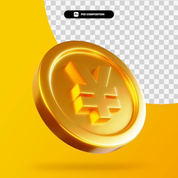 Goldene yen-münze 3d-rendering isoliert