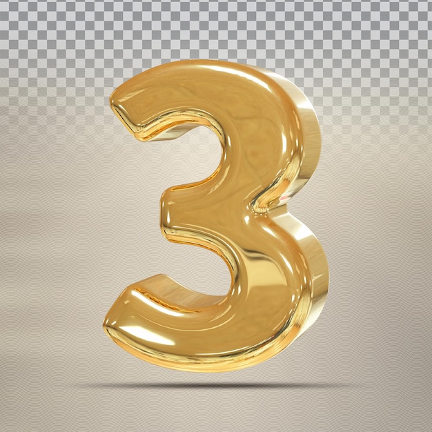 Goldene Zahl 3 3D-Render-Luxus