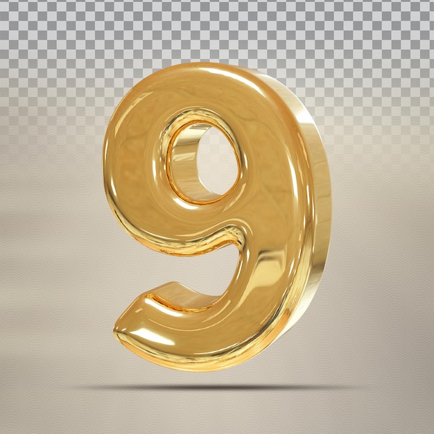 Goldene Zahl 9 3D-Render-Luxus