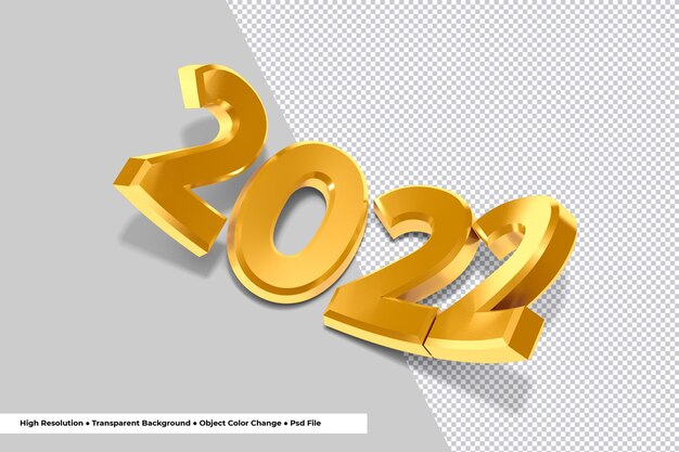 Goldene zahl des neuen jahres 2022 3d-rendering