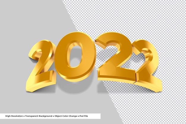 Goldene Zahl des neuen Jahres 2022 3D-Rendering