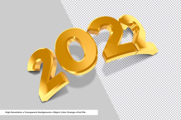 Goldene Zahl des neuen Jahres 2022 3D-Rendering
