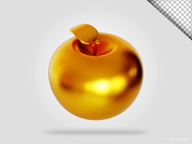 Goldener apfel 3d-render-illustration isoliert