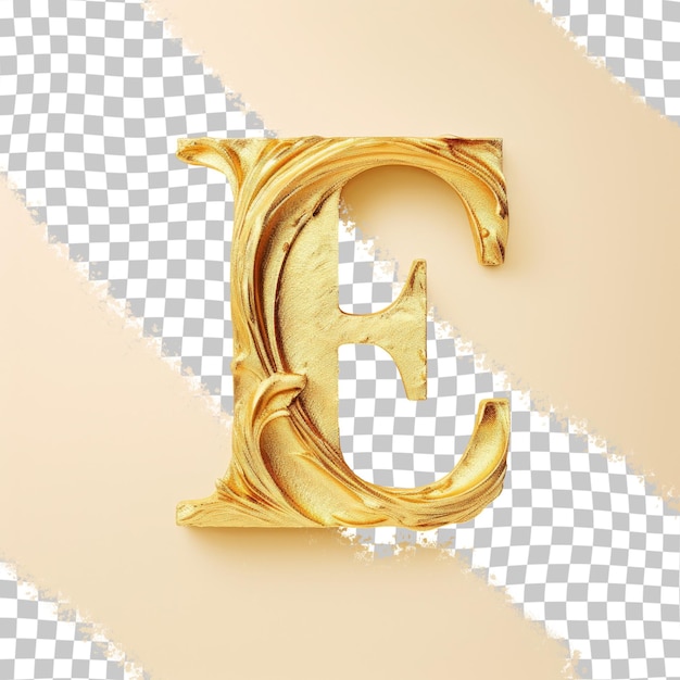 Goldener Großbuchstabe E mit metallischem Stil und handgezeichneter Schriftart auf transparentem Hintergrund