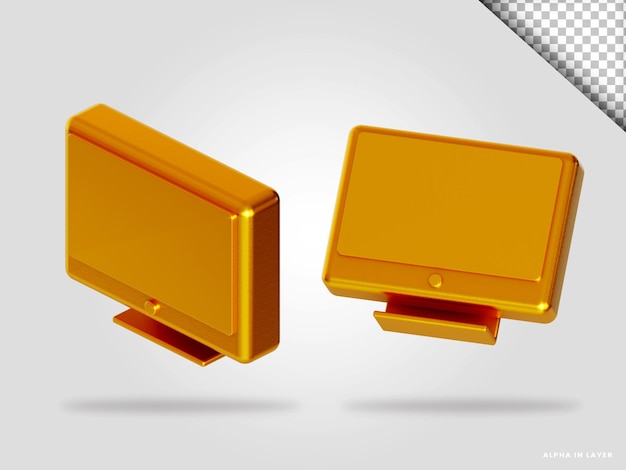 Goldener monitor 3d-render-illustration isoliert