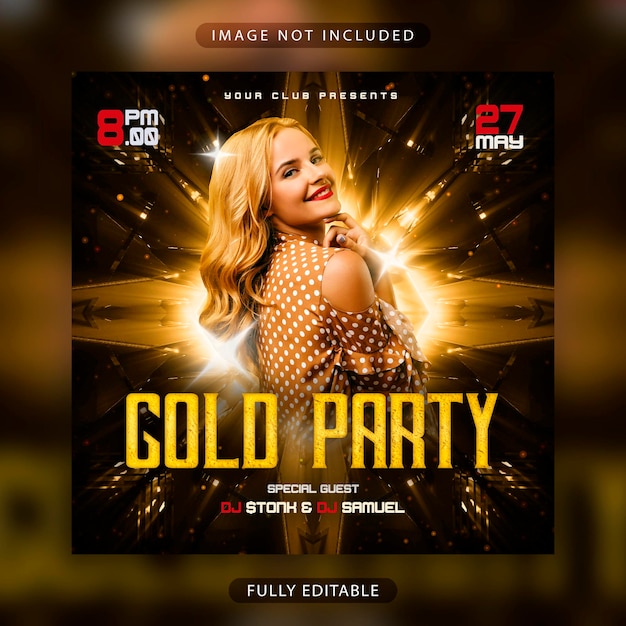 PSD goldener night-party-flyer oder social-media-banner-werbevorlage free psd