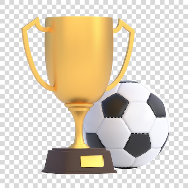 Goldener Pokal mit Fußball isoliert auf weißem Hintergrund Sportturnier 3D-Renderillustration