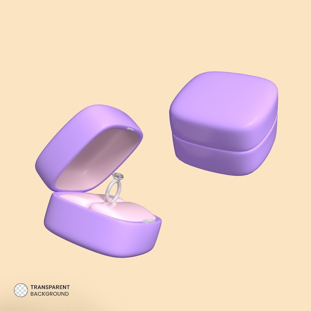 Goldener ring und schmuckkästchen-symbol isoliert 3d-render-illustration