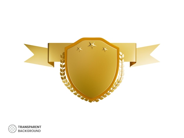 Goldener Schild mit goldenem Lorbeer-Symbol 3D-Darstellung