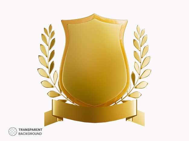 Goldener Schild mit goldenem Lorbeer-Symbol 3D-Darstellung