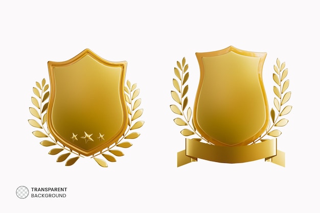 Goldener Schild mit goldenem Lorbeer-Symbol 3D-Darstellung