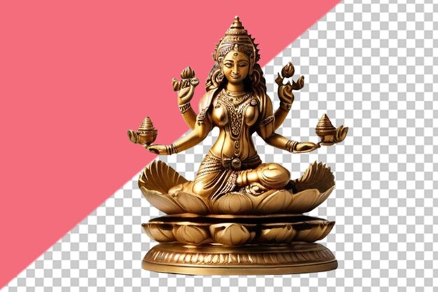 Goldener status der hinduistischen göttin laxmi für wohlstand auf transparentem hintergrund