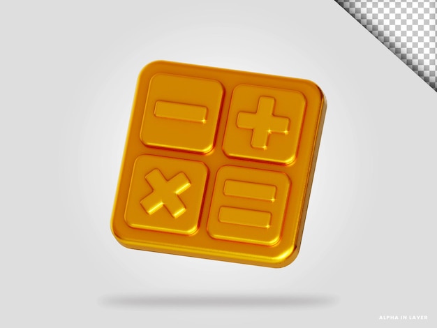 Goldener Taschenrechner 3D-Render-Illustration isoliert