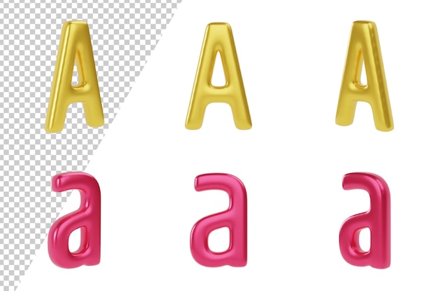 Goldener und roter Buchstabe A auf weißem Hintergrund. Groß- und Kleinschreibung. 3D-Darstellung