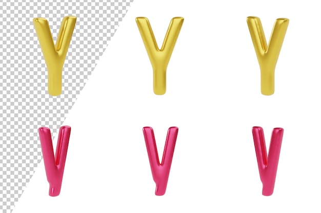 Goldener und roter Buchstabe Y auf weißem Hintergrund Groß- und Kleinbuchstaben 3D-Darstellung