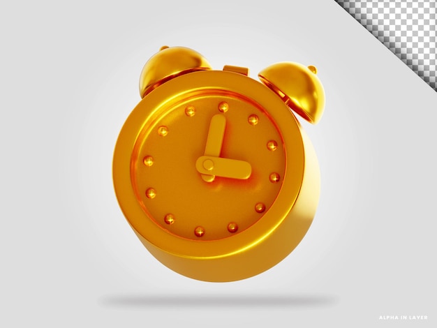 Goldener wecker 3d-render-illustration isoliert