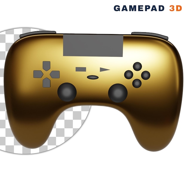 PSD goldenes 3d-gamepad mit analogstick auf transparentem hintergrund